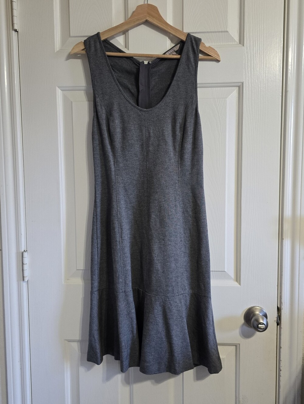 Banana Republic Gray Solid Fit & Flare Dress Scoop Neck Knit Cotton 4